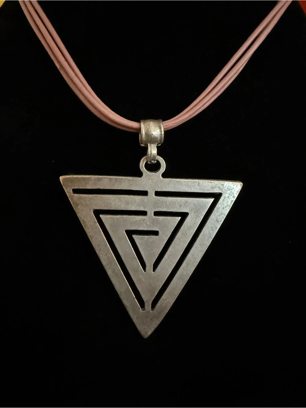 Handmade Geometric Triangle Pendant Necklace - Silver and Pink